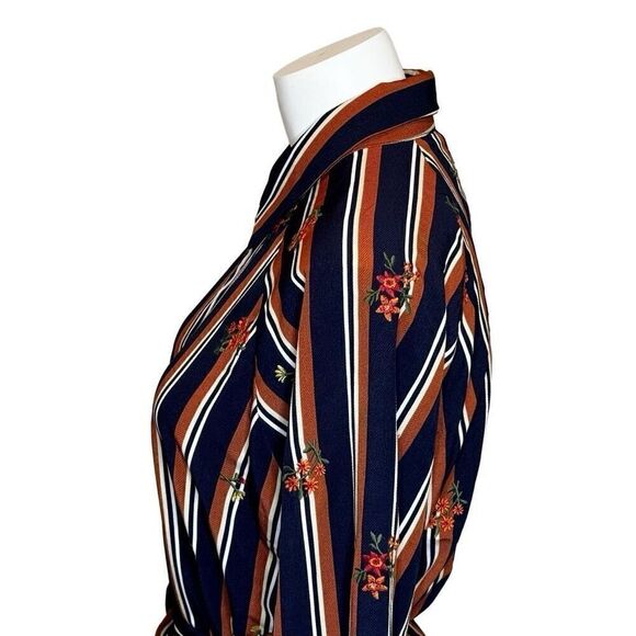 Miss Me NWT multi brown and navy striped long sleeve tunic blouse size L - Picture 8 of 16